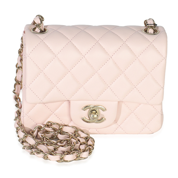 Pink Quilted Lambskin Mini Square Flap Bag