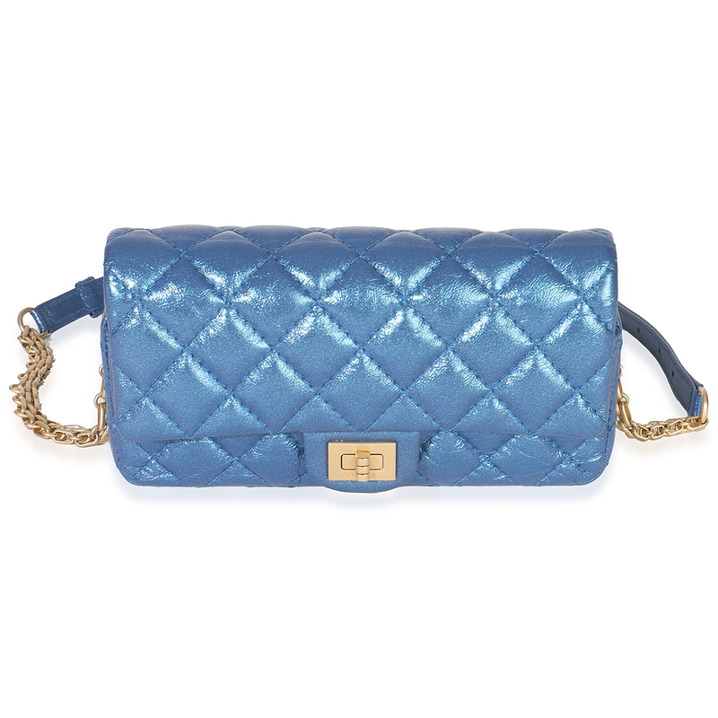 Blue Metallic Aged Quilted Calfskin 2.55 Reissue Flap Belt Bag