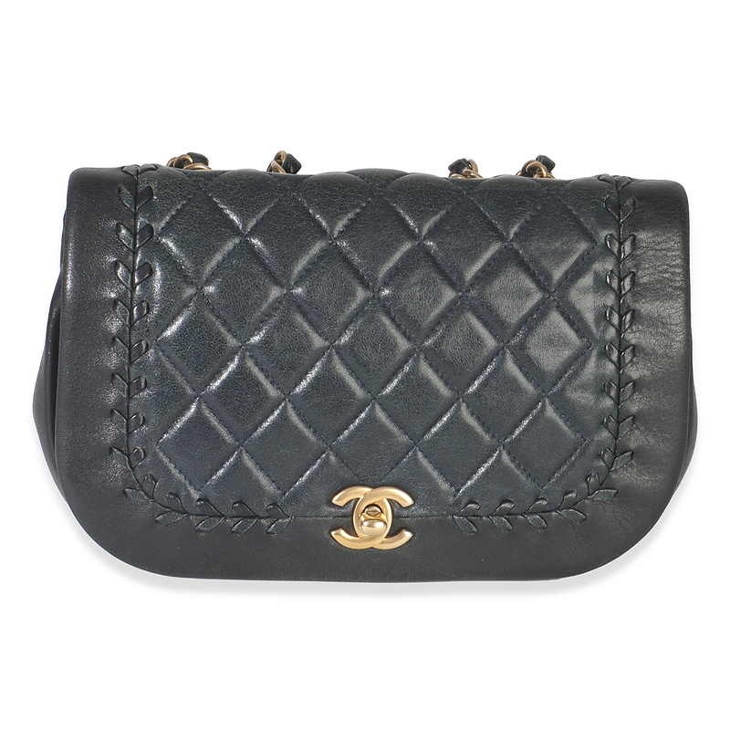 Black Quilted Lambskin CC Braided Saddle Flap Bag