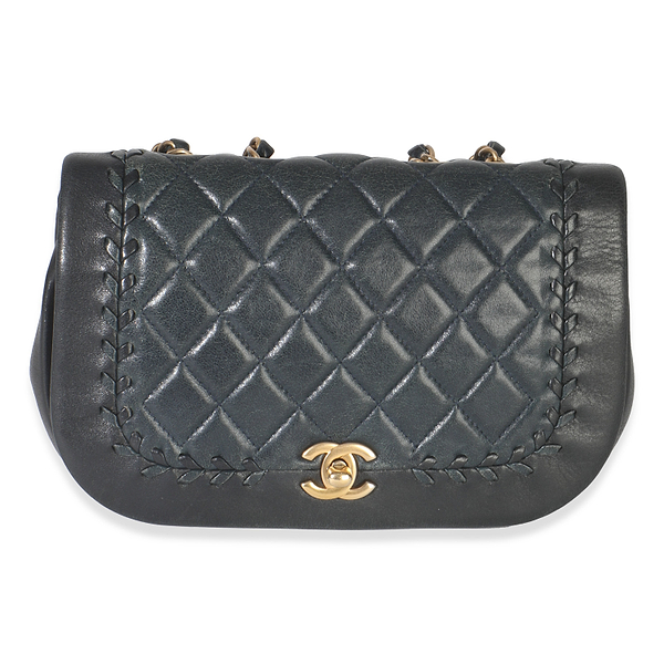 Black Quilted Lambskin CC Braided Saddle Flap Bag