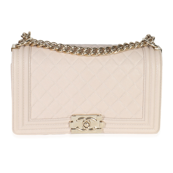 Beige Quilted Caviar Medium Boy Bag