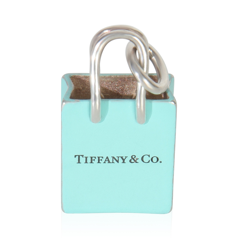 Sterling Silver  Blue Enamel Shopping Bag Charm