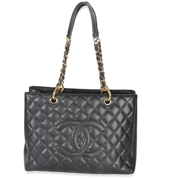Black Quilted Caviar Grand Shopper Tote