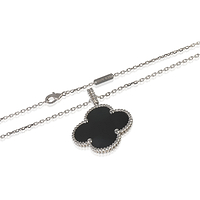 White Gold Onyx Magic Alhambra Necklace