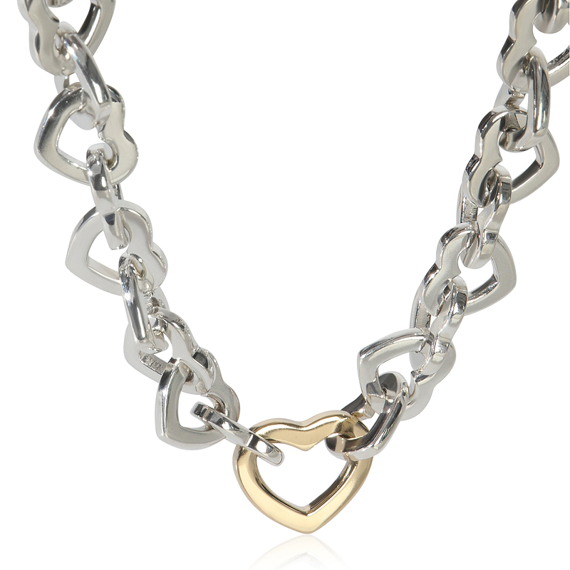 Yellow Gold & Sterling Silver  Heart Link Necklace