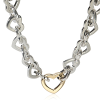 Yellow Gold & Sterling Silver  Heart Link Necklace