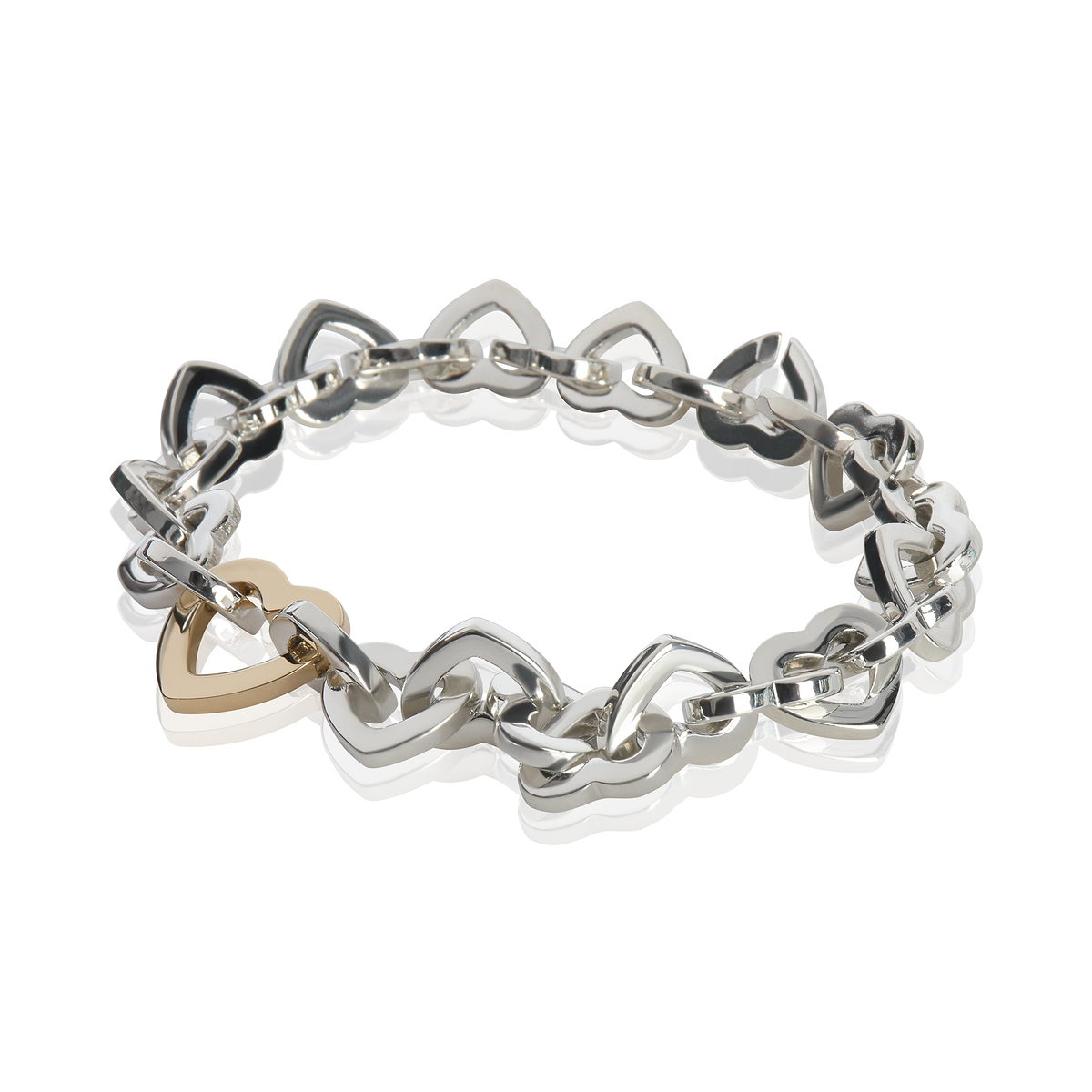 Yellow Gold & Sterling Silver  Heart Link Bracelet