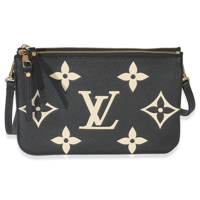 Black Cream Giant Monogram Empreinte Double Zip Pochette