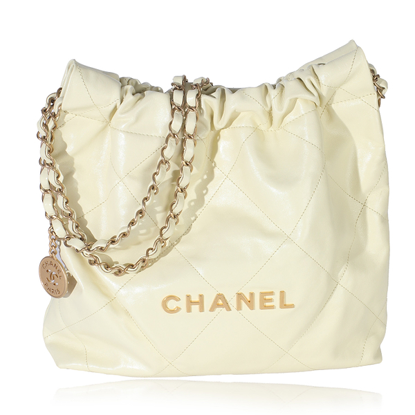 Pale Yellow Quilted Lambskin Chanel Small 22 Hobo