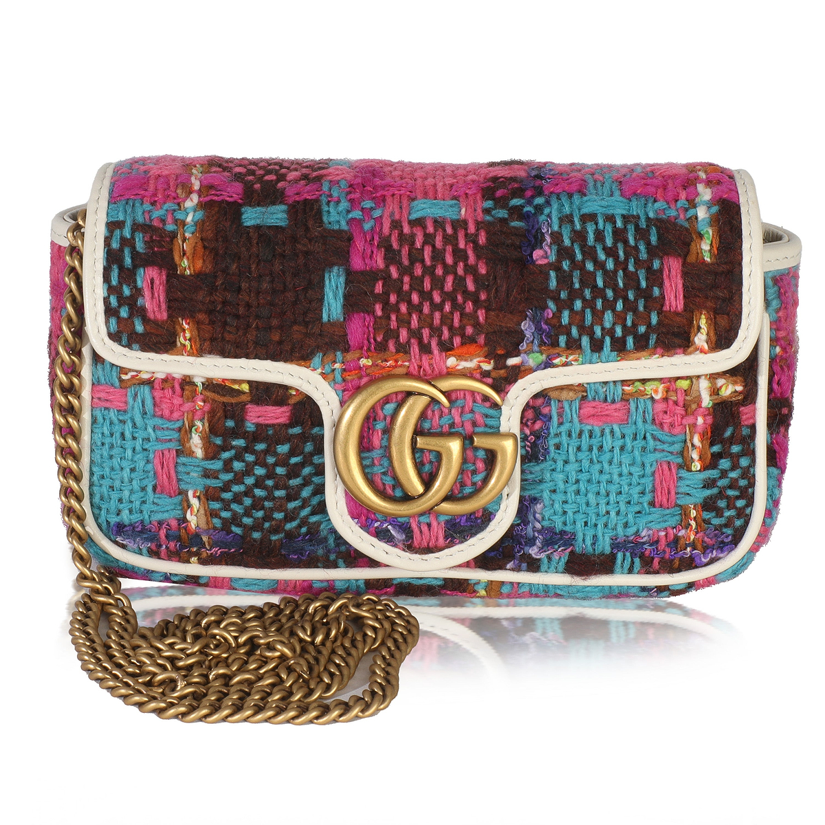 Pink Multicolor Tweed Spicy Check Super Mini GG Marmont