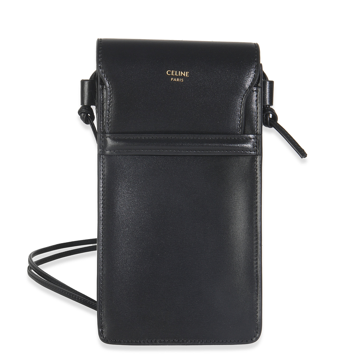Black Smooth Calfskin Flap Phone Pouch