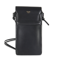 Black Smooth Calfskin Flap Phone Pouch