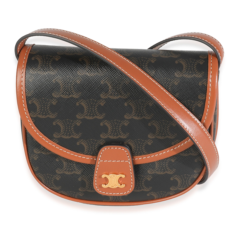 Tan Calfskin Brown Triomphe Canvas Mini Besace