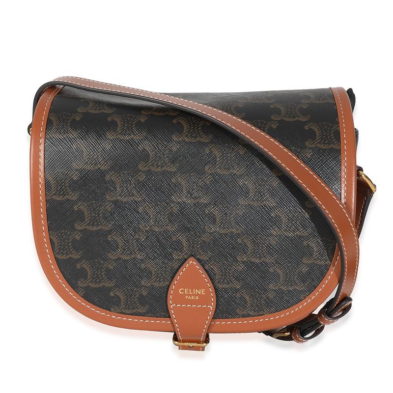 Tan Calfskin Brown Triomphe Canvas Medium Folco Crossbody