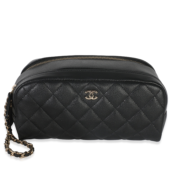Black Quilted Caviar Toiletry Case With Chain