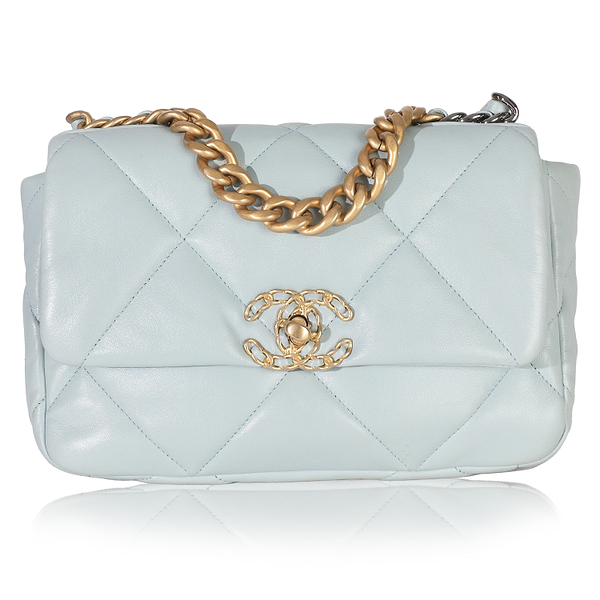 Light Blue Quilted Lambskin Medium Chanel 19 Flap Bag