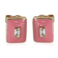 Yellow Gold Diamond & Pink Enamel Earrings