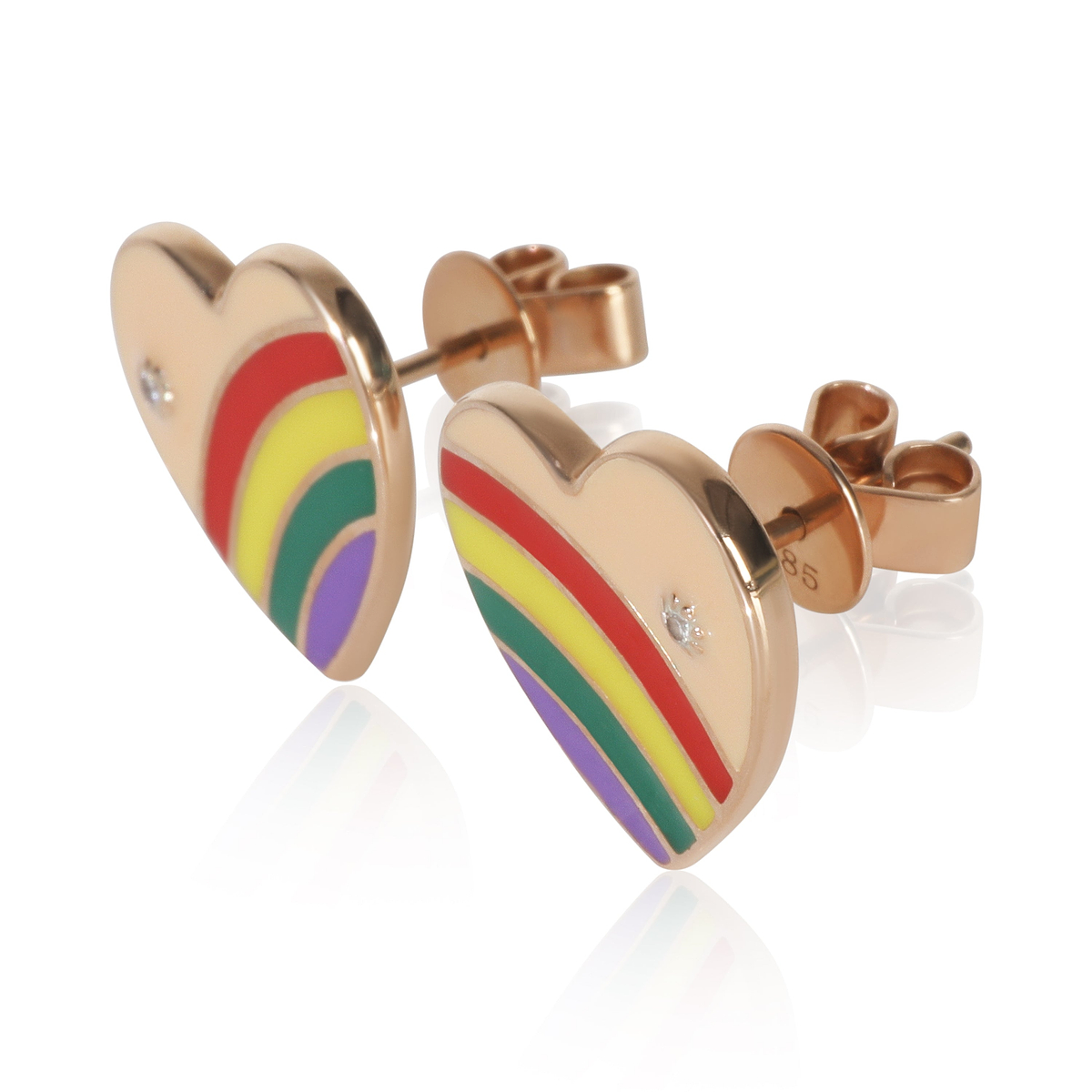 Rose Gold Diamond & Rainbow Enamel Earrings