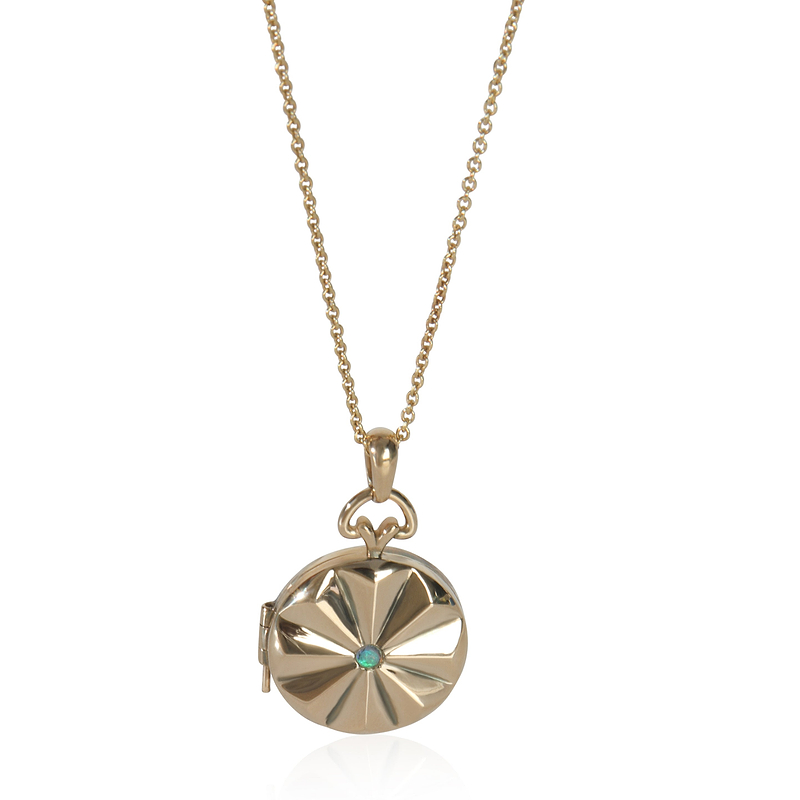 Yellow Gold Opal Round Locket Pendant