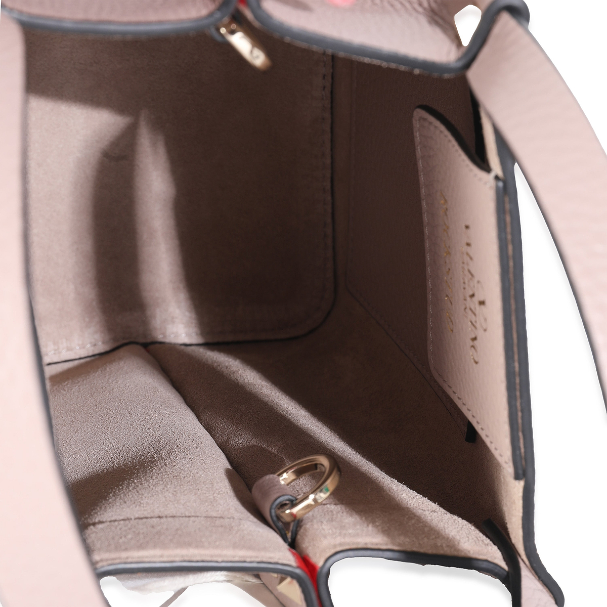 Beige Leather Small Rockstud Top Handle Tote