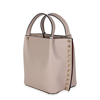 Beige Leather Small Rockstud Top Handle Tote