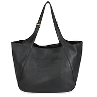 Black Calfskin Buckle Large Leather Tote