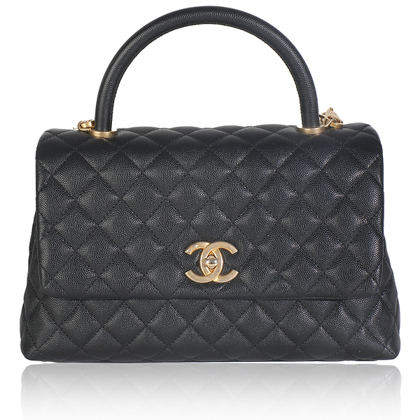 Black Quilted Caviar Medium Coco Top Handle Handbag