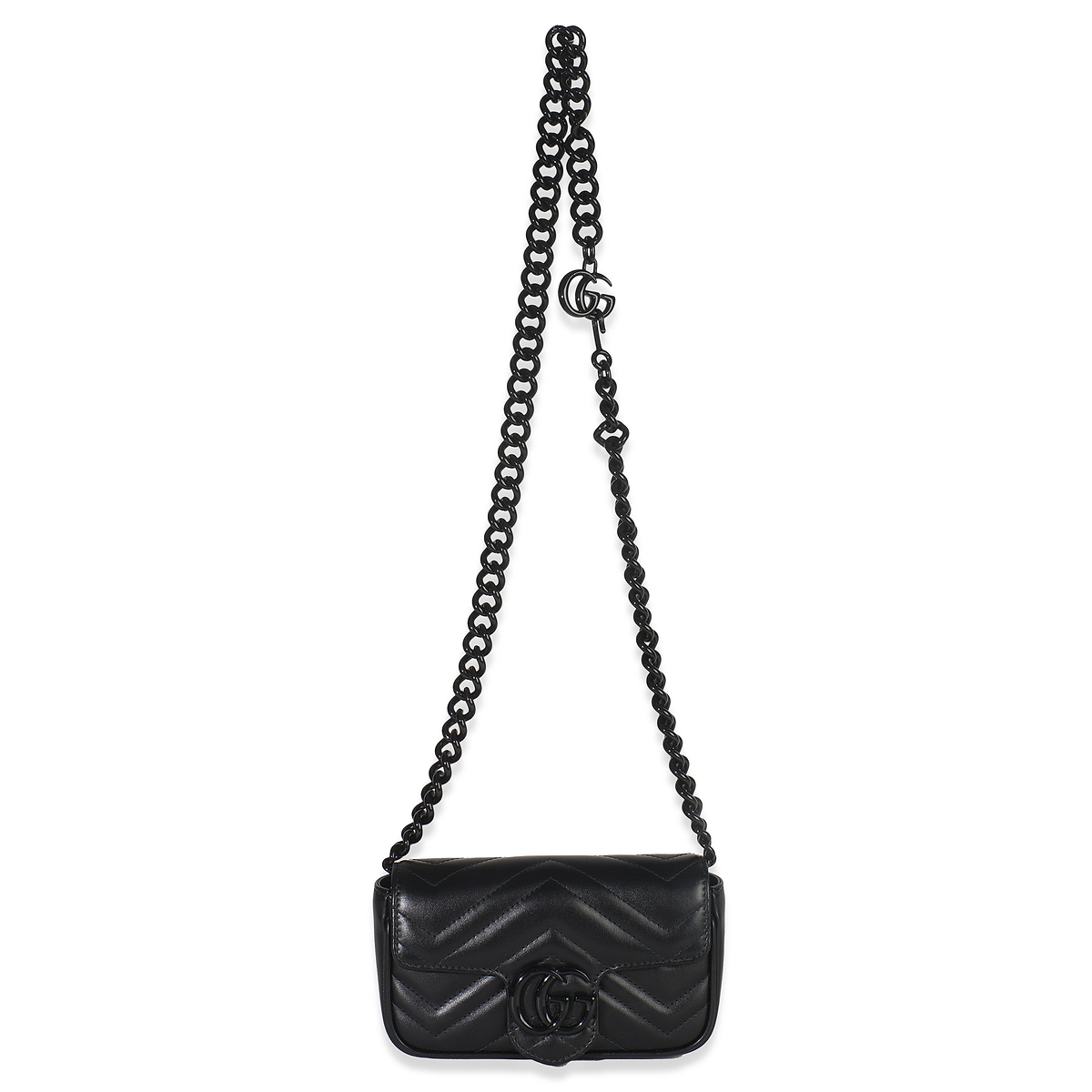 Black Matelasse Calfskin Monochrome GG Marmont Chain Belt Bag
