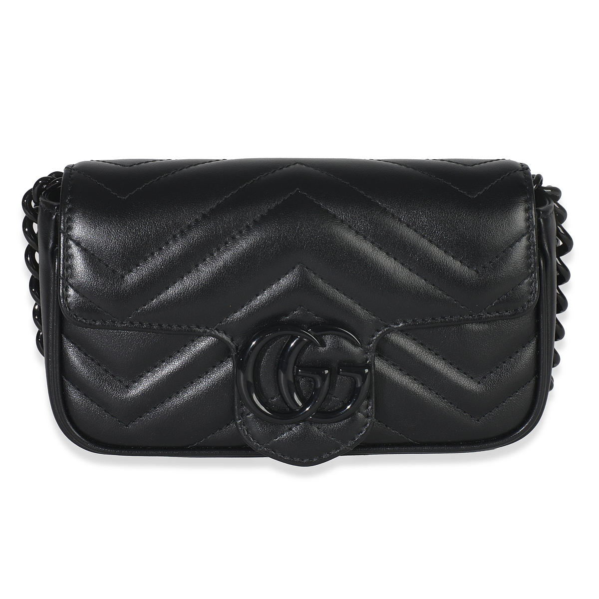 Black Matelasse Calfskin Monochrome GG Marmont Chain Belt Bag