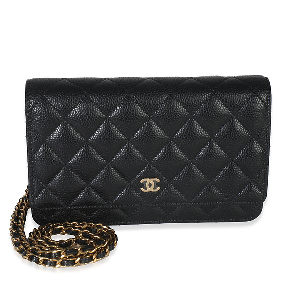 Black Quilted Caviar Classic Wallet On Chain