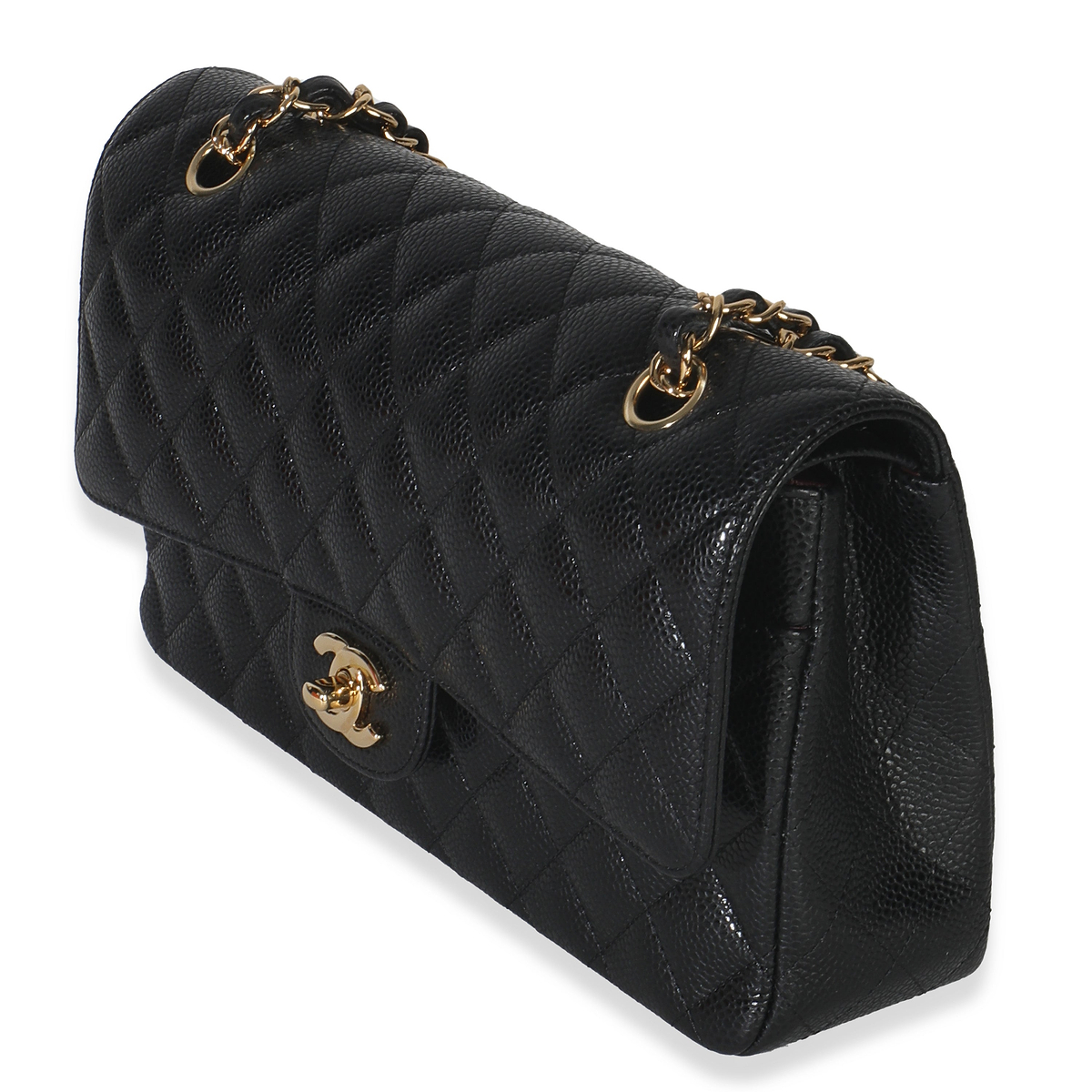 Black Quilted Caviar Medium Classic Double Flap Bag
