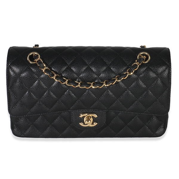 Black Quilted Caviar Medium Classic Double Flap Bag