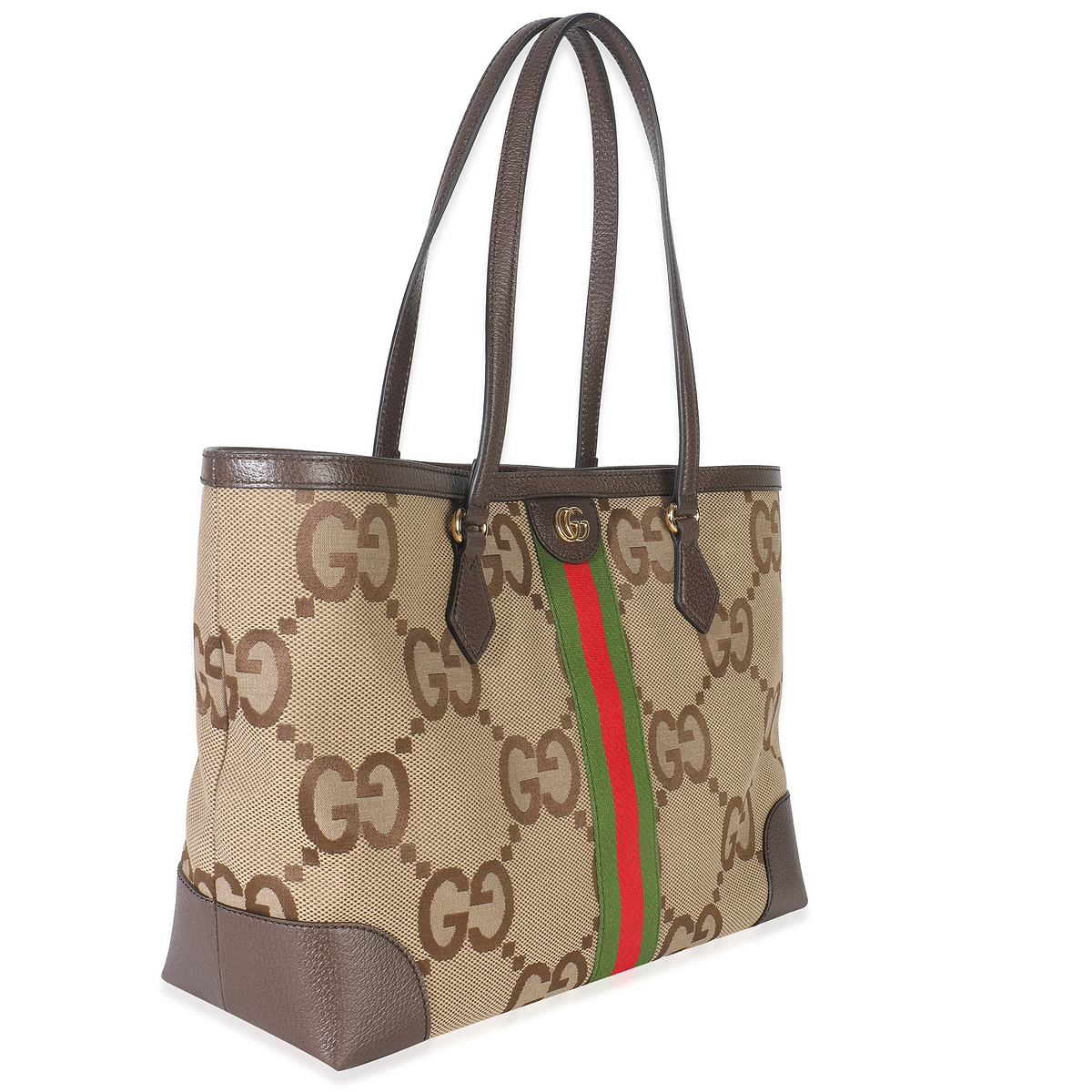Beige Monogram Jumbo GG Textured Calfskin Web Medium Ophidia Shopping Tote