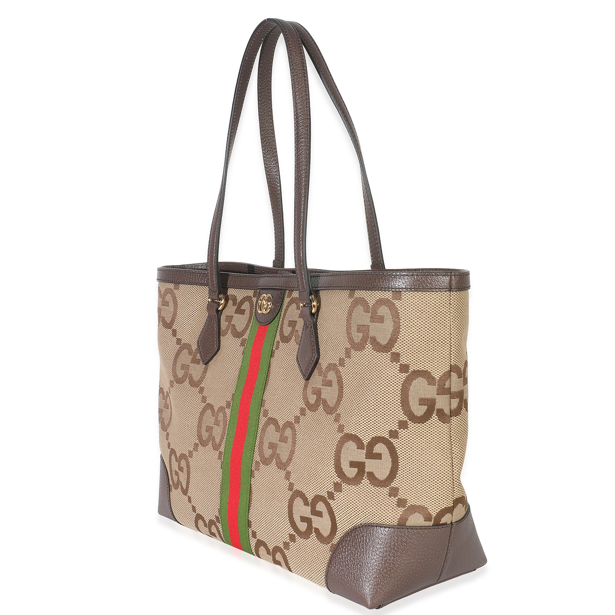 Beige Monogram Jumbo GG Textured Calfskin Web Medium Ophidia Shopping Tote