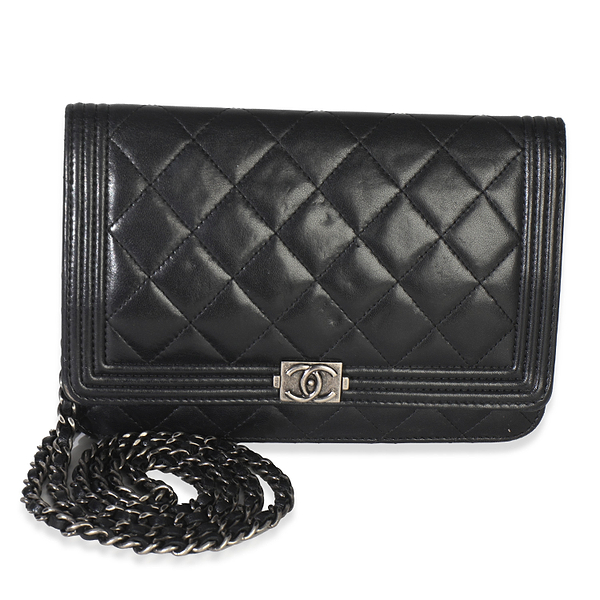 Black Quilted Lambskin Boy Wallet On Chain