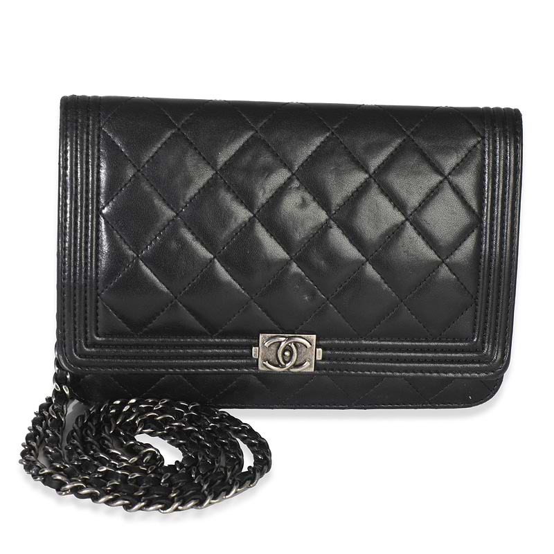 Black Quilted Lambskin Boy Wallet On Chain
