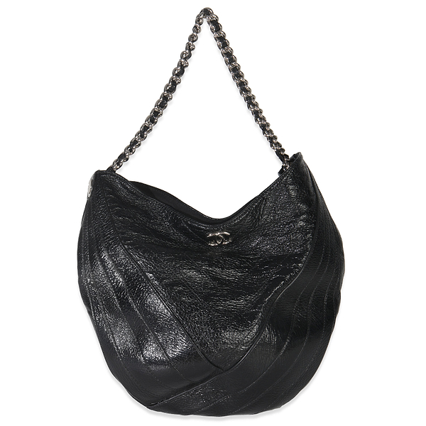 Black Crumpled Patent Droplet Hobo