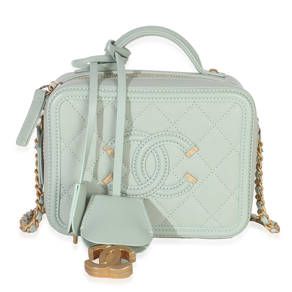 Mint Quilted Caviar Small CC Filigree Vanity Case