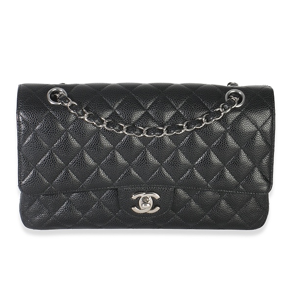 Black Quilted Caviar Medium Classic Double Flap Bag