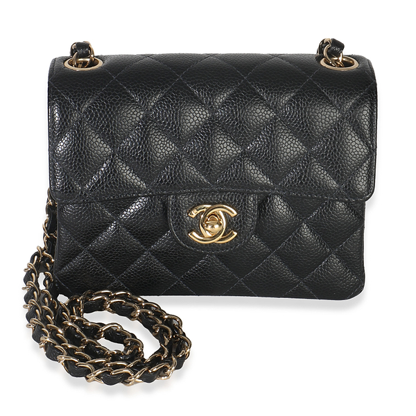 Vintage 24K Black Quilted Caviar Mini Square Flap Bag