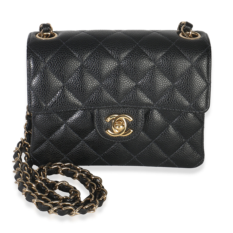 Vintage 24K Black Quilted Caviar Mini Square Flap Bag