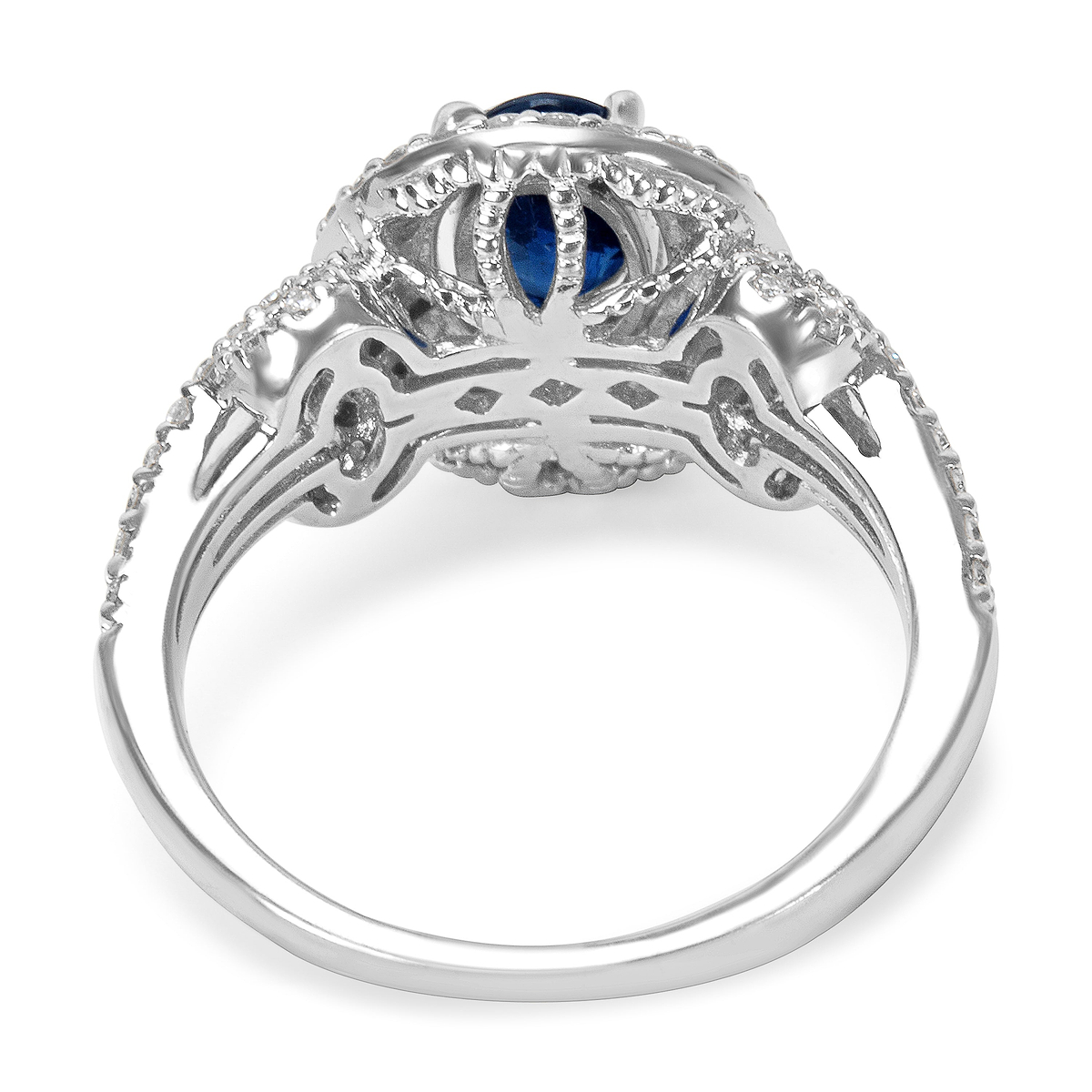 BRAND NEW Diamond & Sapphire Double Halo Fashion Ring in 14k WG (0.65 CTW)