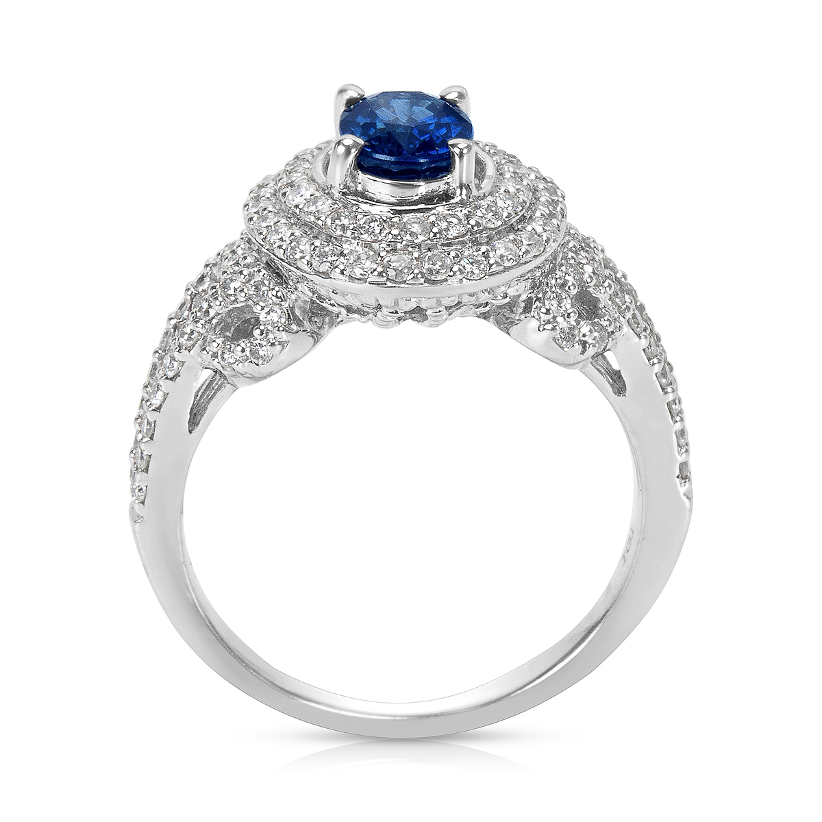 BRAND NEW Diamond & Sapphire Double Halo Fashion Ring in 14k WG (0.65 CTW)