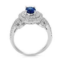 BRAND NEW Diamond & Sapphire Double Halo Fashion Ring in 14k WG (0.65 CTW)