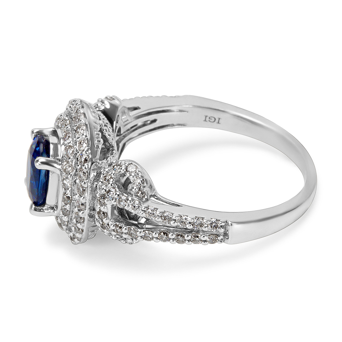 BRAND NEW Diamond & Sapphire Double Halo Fashion Ring in 14k WG (0.65 CTW)