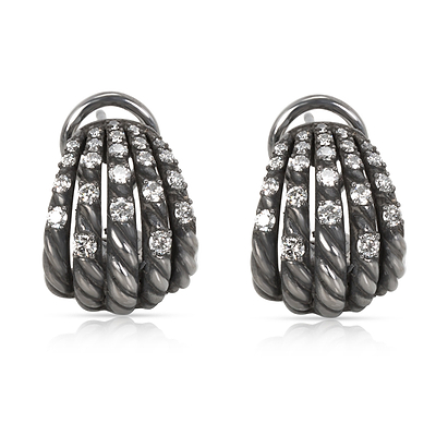 David Yurman Tempo Diamond Earrings in Darkened Sterling Silver  0.61CTW
