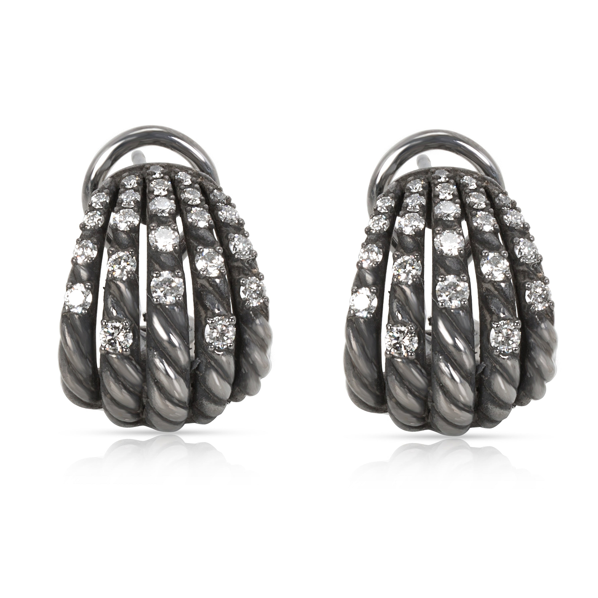 David Yurman Tempo Diamond Earrings in Darkened Sterling Silver  0.61CTW