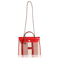 Hermès Rouge Piment Vache Hunter & Ecru Canvas Vibration Herbag 31 PHW