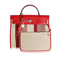 Hermès Rouge Piment Vache Hunter & Ecru Canvas Vibration Herbag 31 PHW