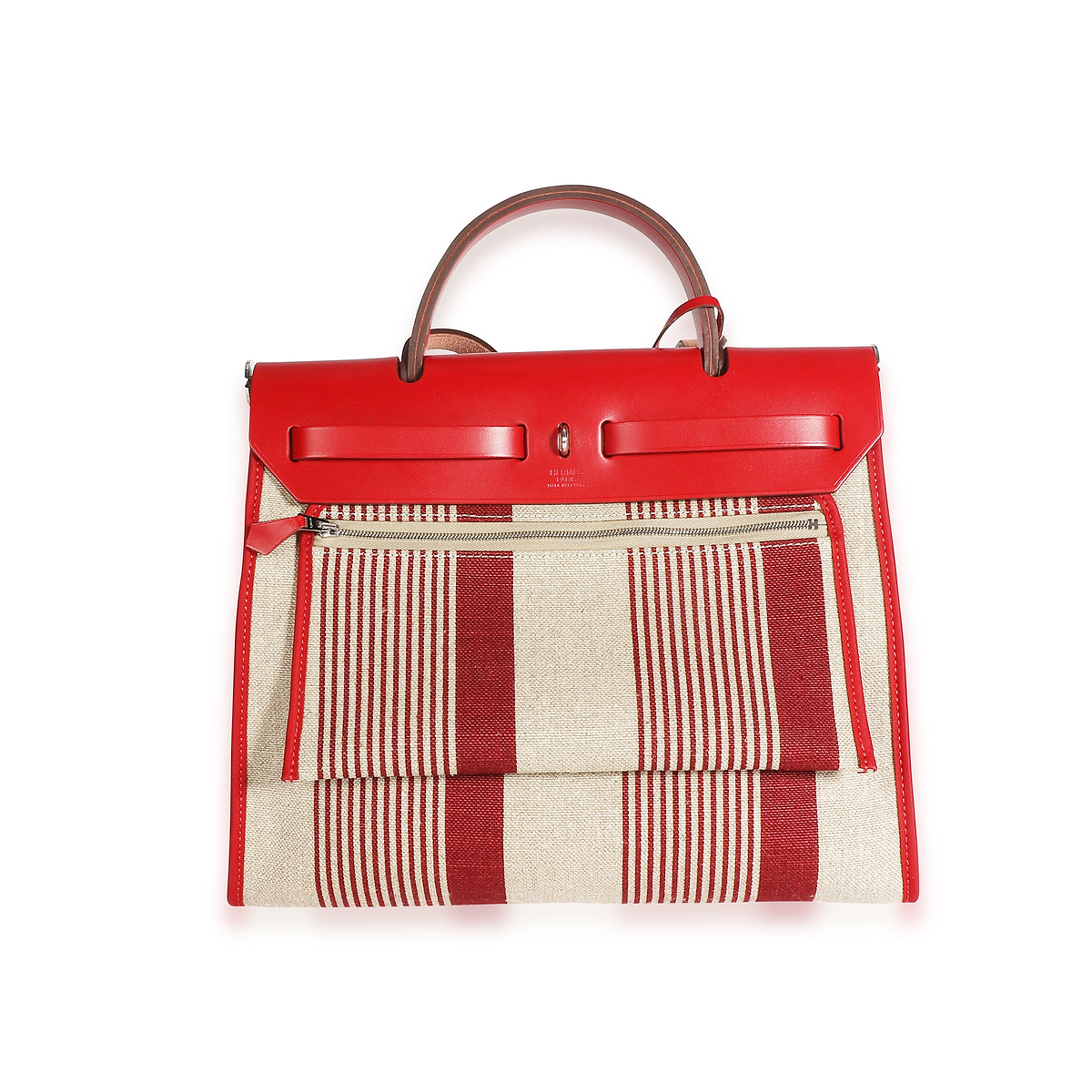 Hermès Rouge Piment Vache Hunter & Ecru Canvas Vibration Herbag 31 PHW